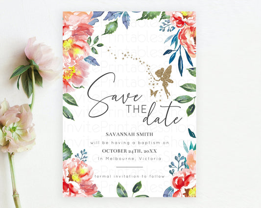 Editable Fairy Save The Date Template Enchanted Garden Pastel Floral Butterf