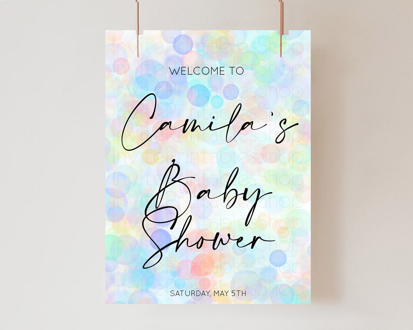 Pastel Baby Shower Welcome Sign Bubble Bath Baby Shower Party Rainbow Welcome Board Pastel Bubbles Colorful Confetti Welcome Poster D10446