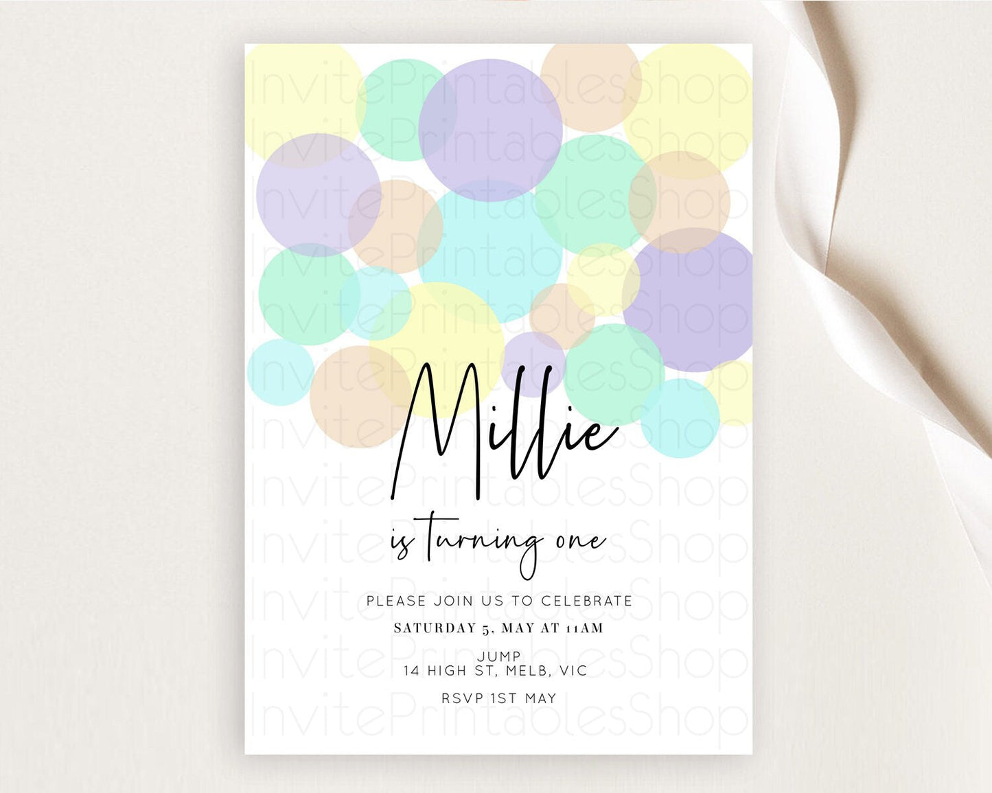 Pastel Birthday Invitation Pastel Confetti Birthday Invitation Bubbles Invitation Colorful Rainbow Confetti 2nd 1st First Birthday D10414