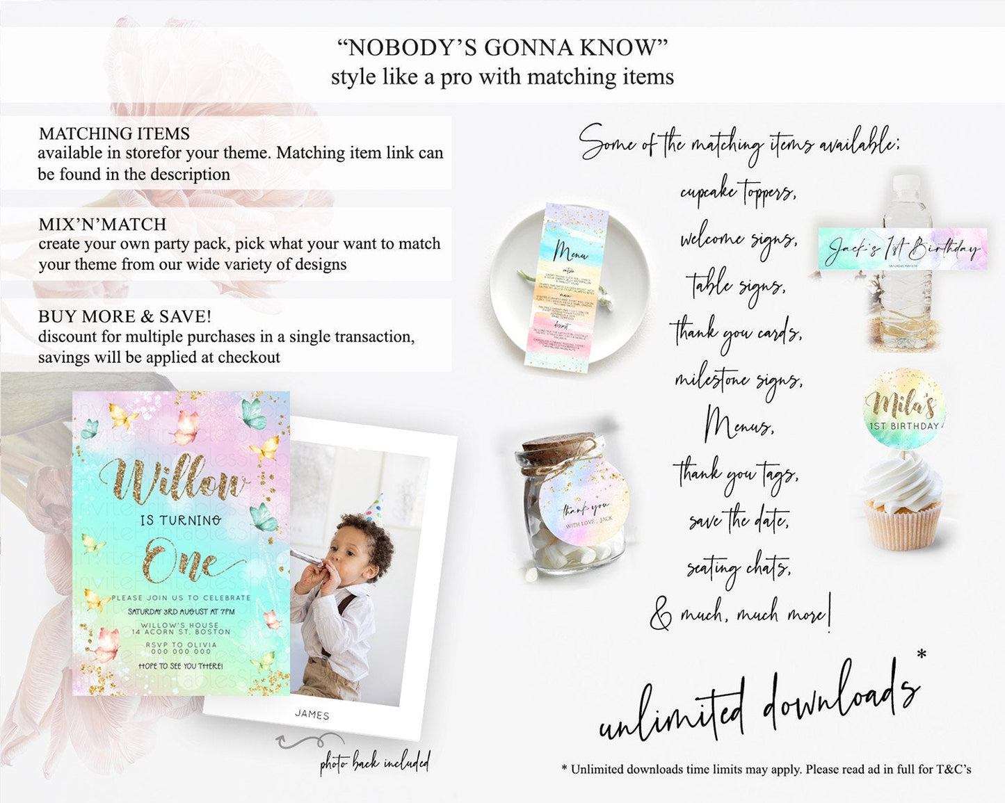 Pastel Butterfly Birthday Invitation Butterfly Birthday Invitation Colorful Splash Glitter Butterfly Garden 1st 2nd Birthday D23079