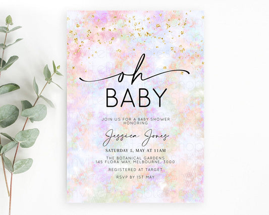 Pastel Baby Shower Invitation Rainbow Baby Shower Invitation Colorful Pastel Watercolor Invitation Gold Glitter Sprinkles Ombre D10649