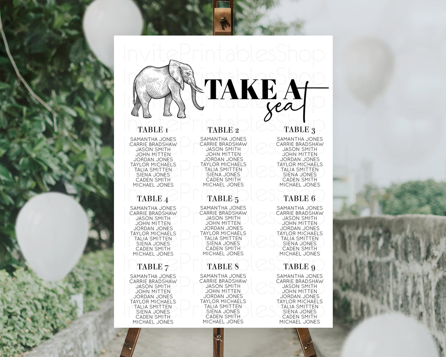 Editable Elephant Seating Chart Elephant Seating Sign Elephant Party Safari