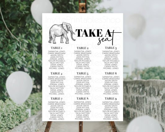 Editable Elephant Seating Chart Elephant Seating Sign Elephant Party Safari