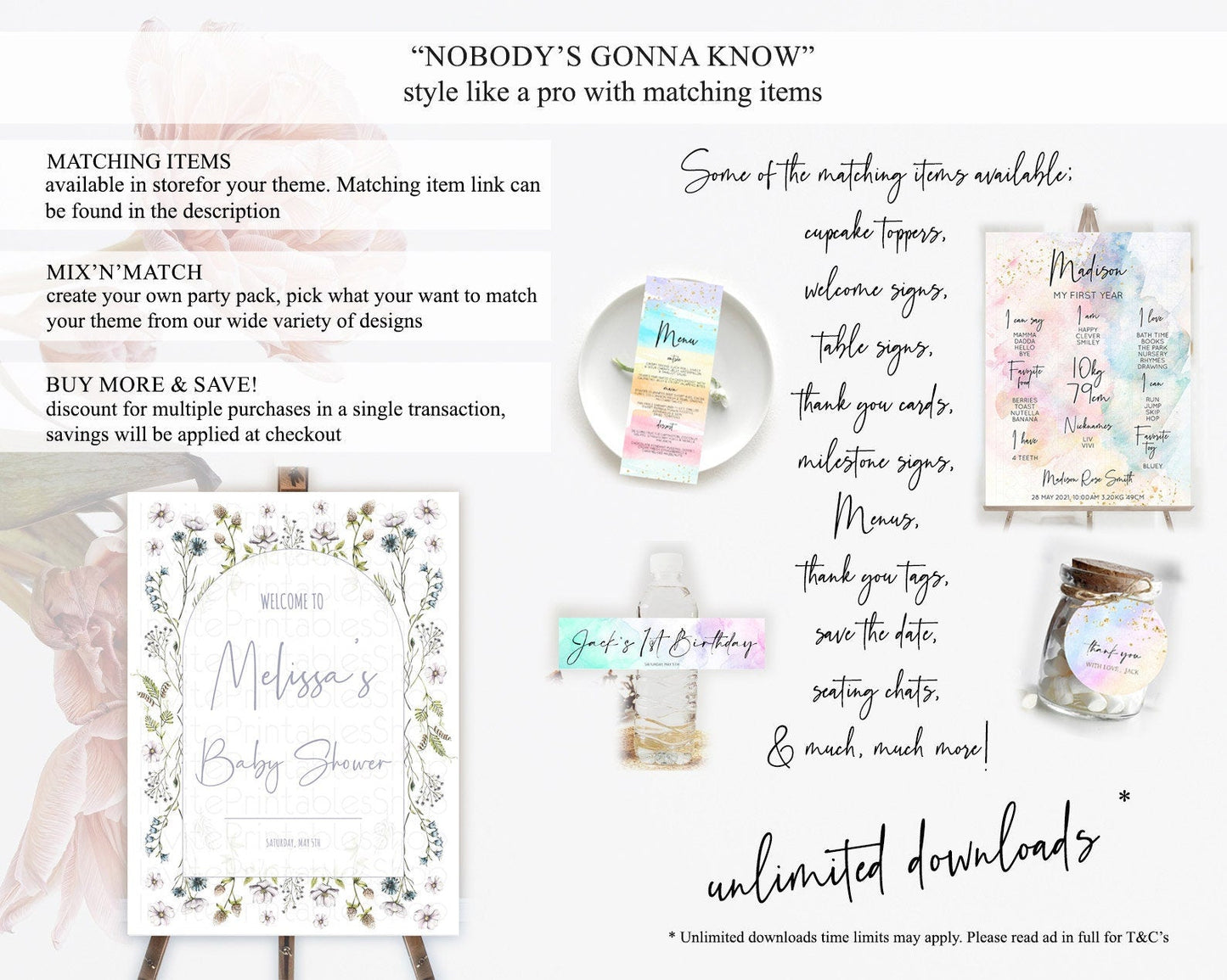 Secret Garden Baby Shower Welcome Sign Wildflower Welcome Board Pastel Flower Garden Welcome Poster Boho Wildflower Welcome Sign D10603