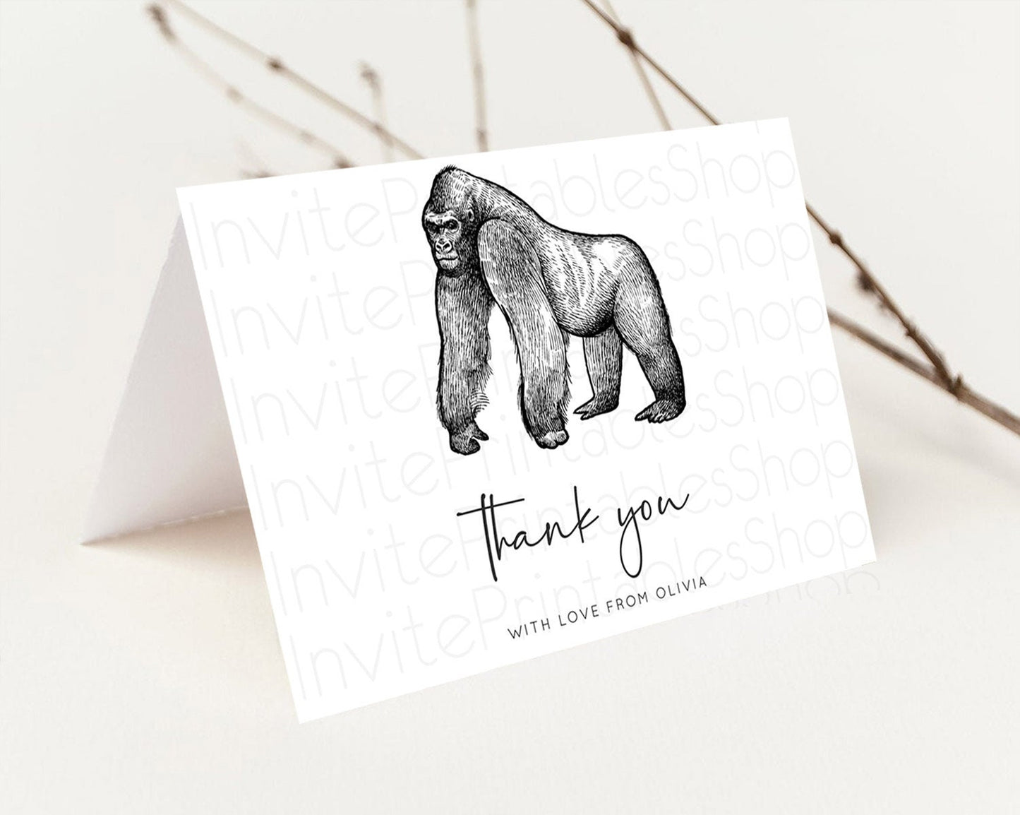 Gorilla Thank You Gorilla Thank You Card Gorilla Party Birthday Thank You Card Safari Card Template Gorilla Teacher Thank You Cards D10855