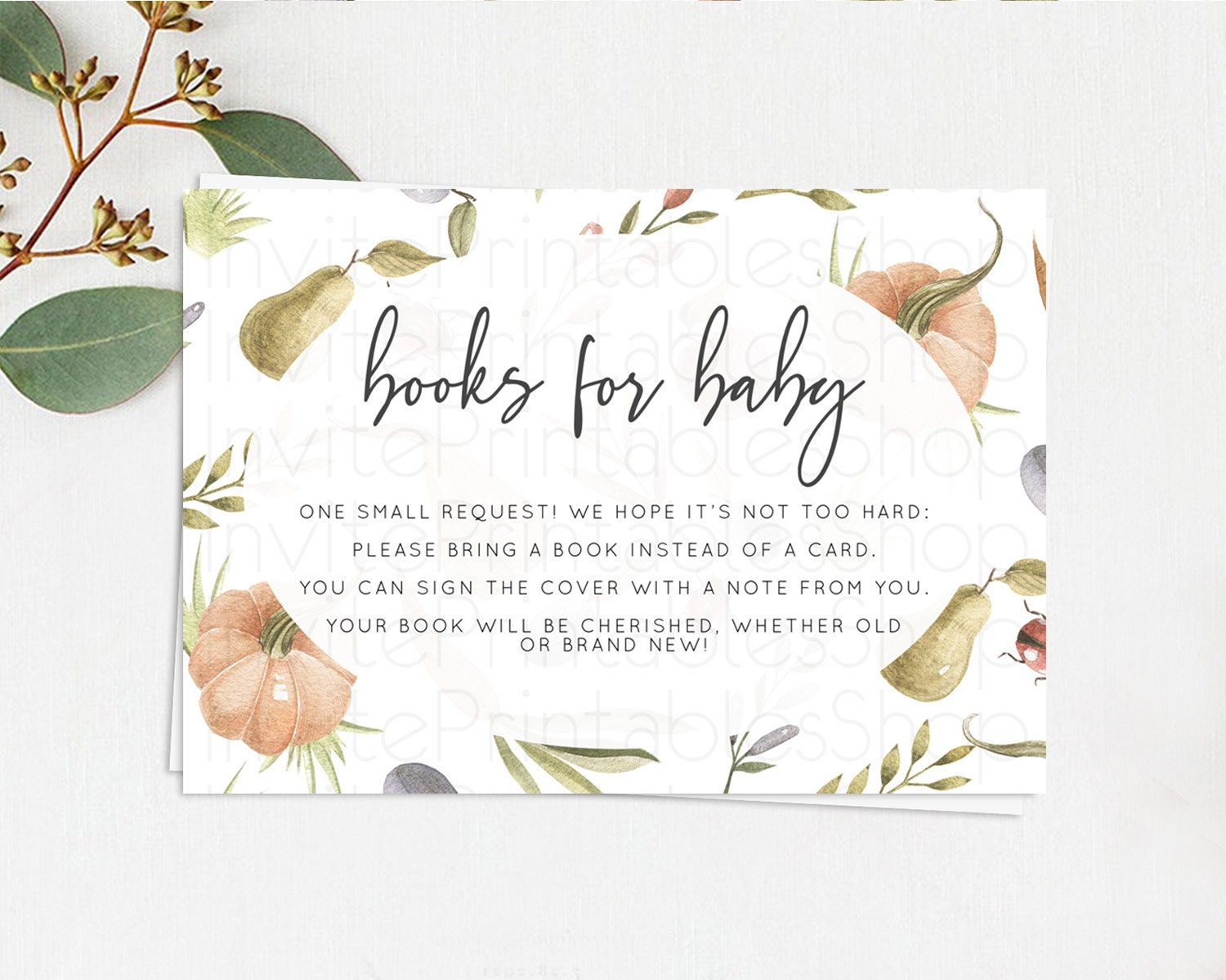 Editable Pumpkin Books For Baby Card Pear Book Insert Ladybug Plum Baby Show