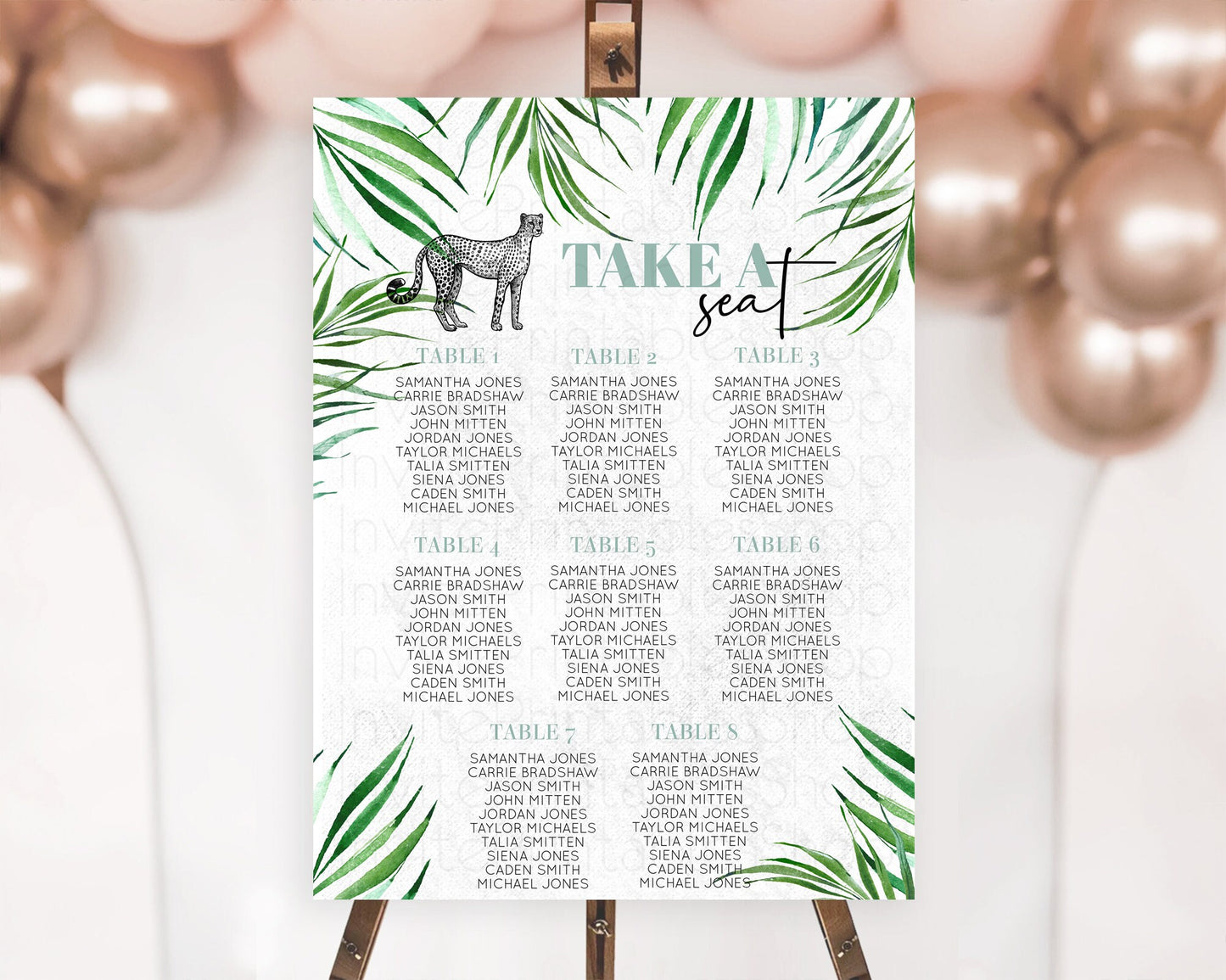 Cheetah Seating Chart Cheetah Seating Sign Cheetah Safari Seating Sign Adventure Cheetah Seating Board Palm Leaf Zoo Take a Seat D10849