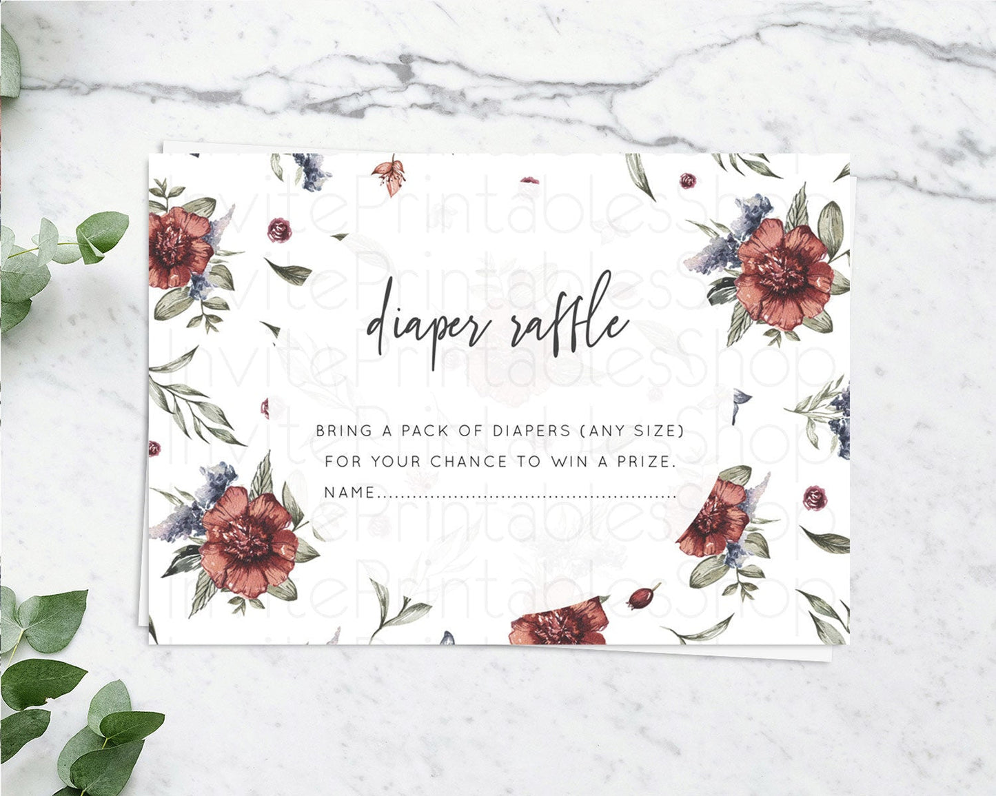 Secret Garden Diaper Raffle Card Boho Wildflower Diaper Raffle Insert Pastel Flower Garden Baby Shower Card Flower Raffle Game D10503