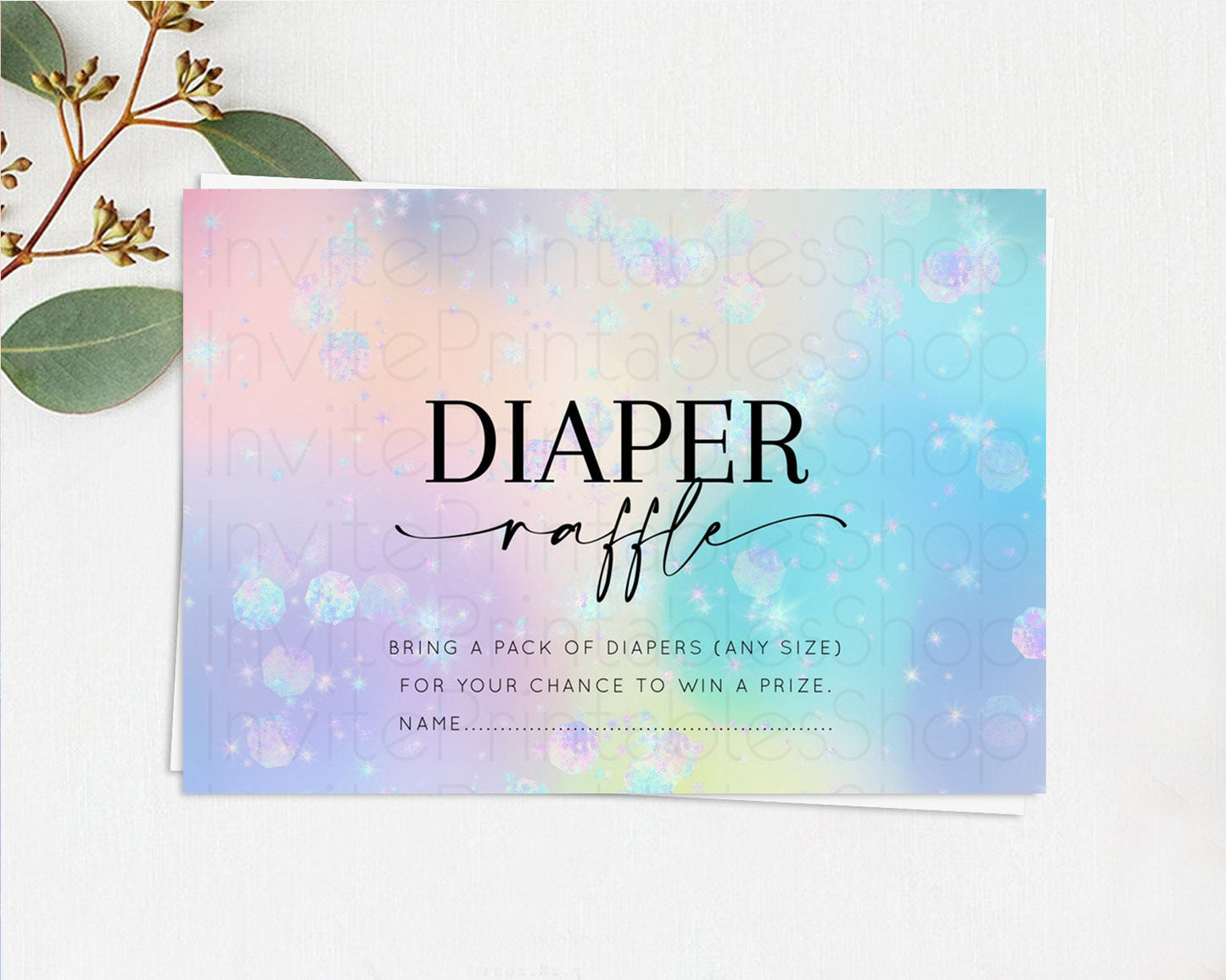 Rainbow Diaper Raffle Card Pastel Diaper Insert Colorful Pastel Watercolor Ombre Diaper Ticket Iridescent Sprinkles Raffle Game D10665