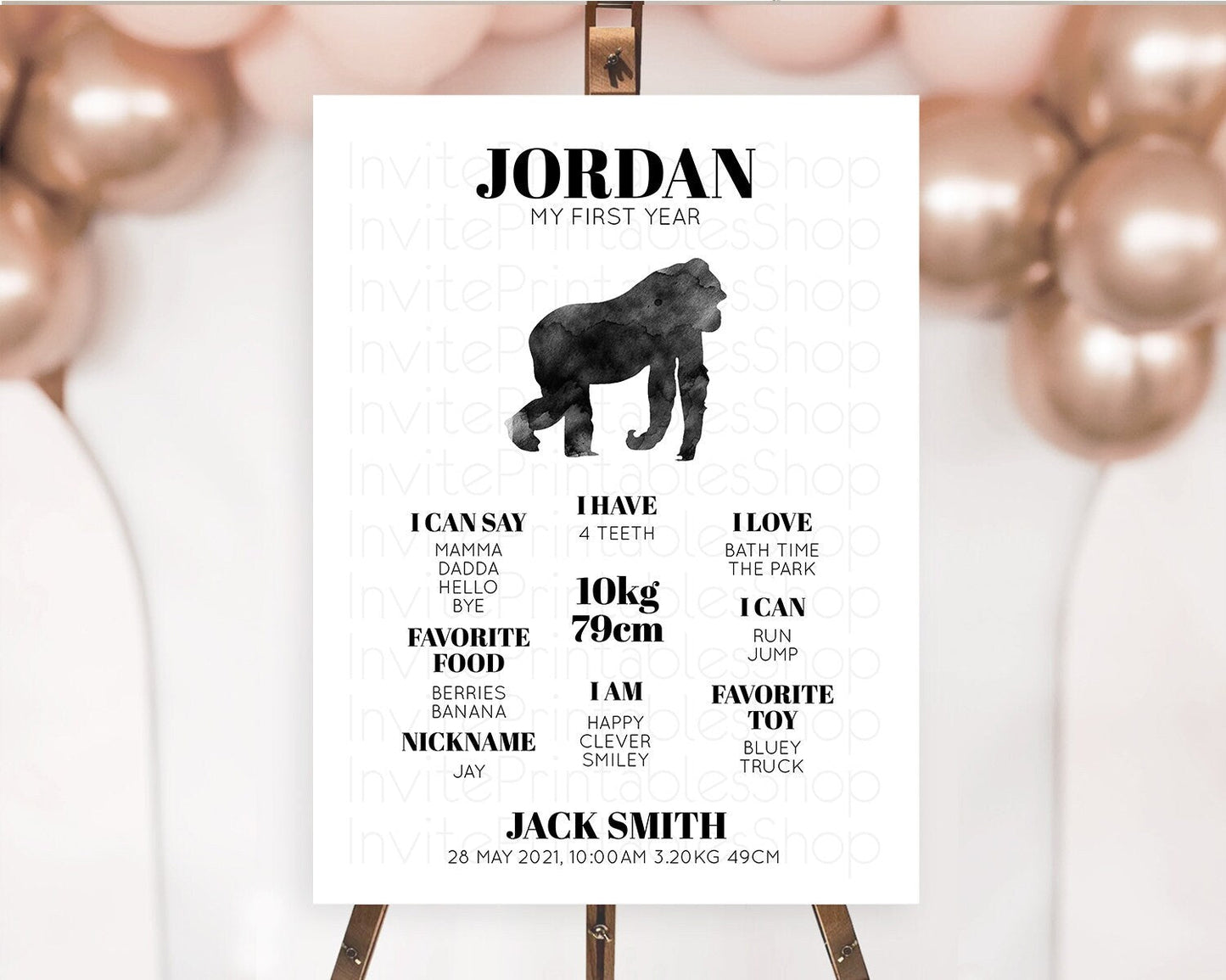 Gorilla First Birthday Milestone Board Gorilla Milestone Poster Gorilla Decor Safari Adventure Gorilla First Birthday Welcome Sign D10799