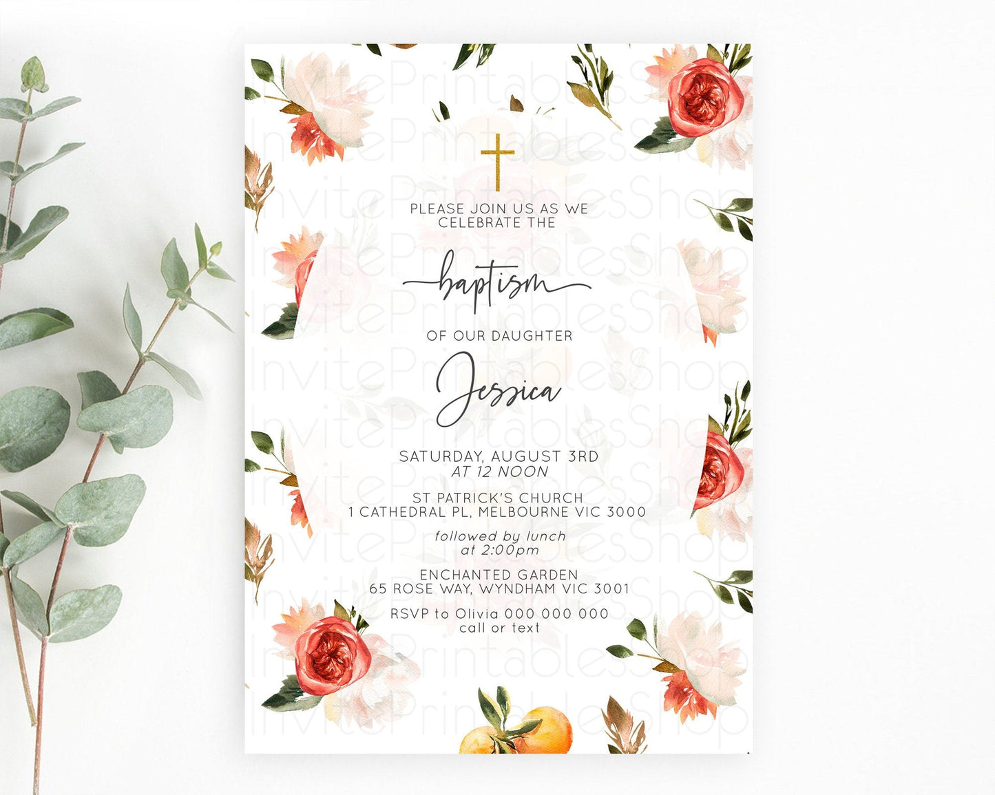 Secret Garden Baptism Invitation Wildflower Baptism Birthday Invite Pastel Flowers Christening Invite Enchanted Garden Boho Floral D10540