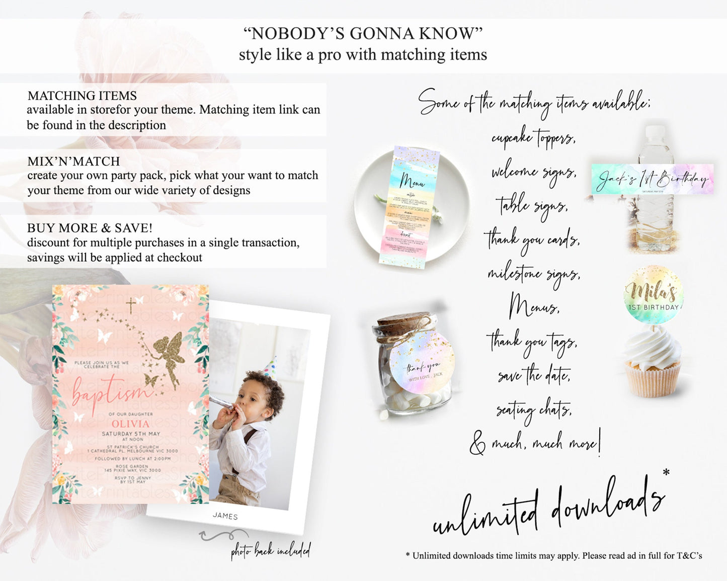 Fairy Baptism Invitation Fairy Baptism 1st Birthday Invitation Enchanted Secret Garden Christening Invite Pastel Floral Butterfly D10792