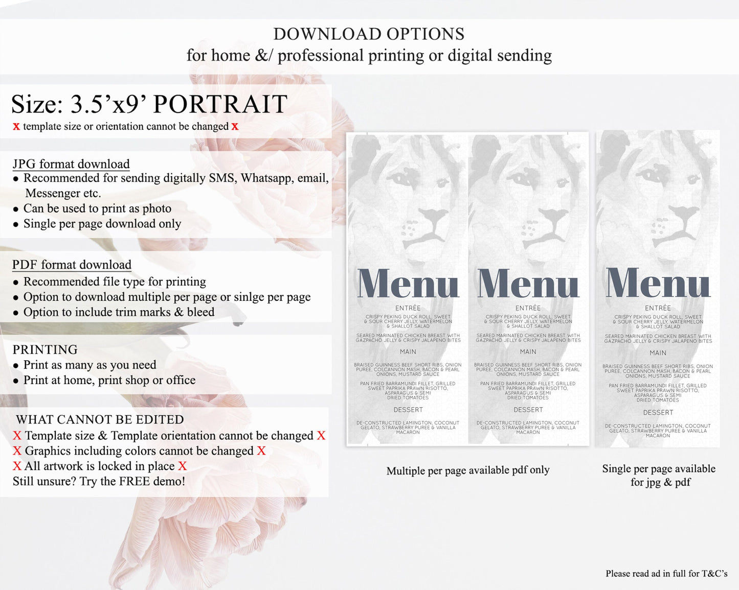 Lion Menu Lion Menu Template Lion Party Table Decor Safari Adventure Lion Menu Dried Palm Fern Lion Dinner Dessert Party Food Menu D10299