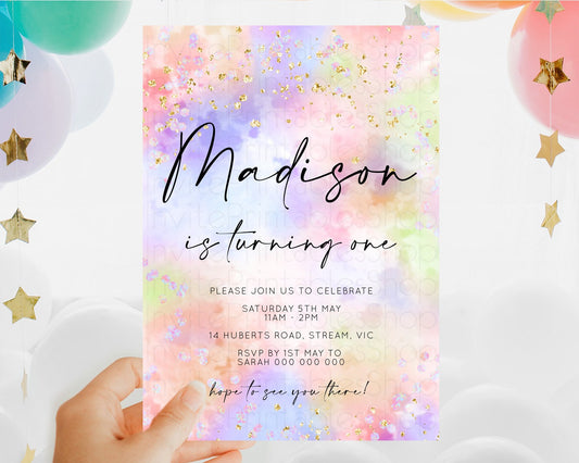 Editable Rainbow Birthday Invitation Colorful Pastel Watercolor Invitation G