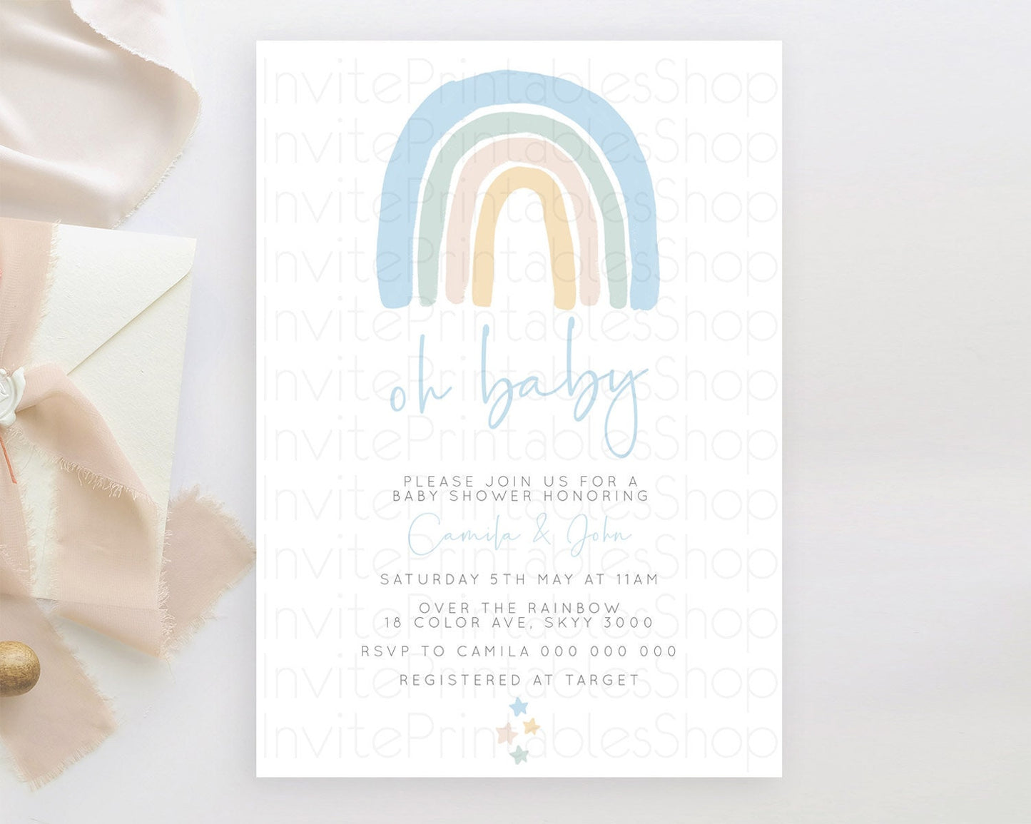 Pastel Rainbow Baby Shower Invitation Pastel Rainbow Invitation Rainbow Baby Invitation Pastel Invitation Boho Rainbow Invitation D10200