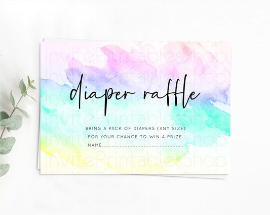 Pastel Diaper Raffle Card Pastel Rainbow Diaper Raffle Insert Colorful Ombre Watercolor Diaper Ticket Confetti Glitter Raffle Game D10231