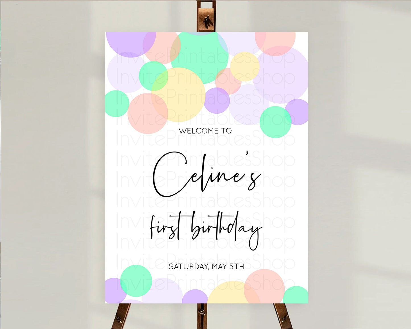 Rainbow Welcome Sign Pastel Welcome Board Pastel Rainbow Confetti Welcome Sign Colorful Bubbles Pastel First Birthday Welcome Sign D10380