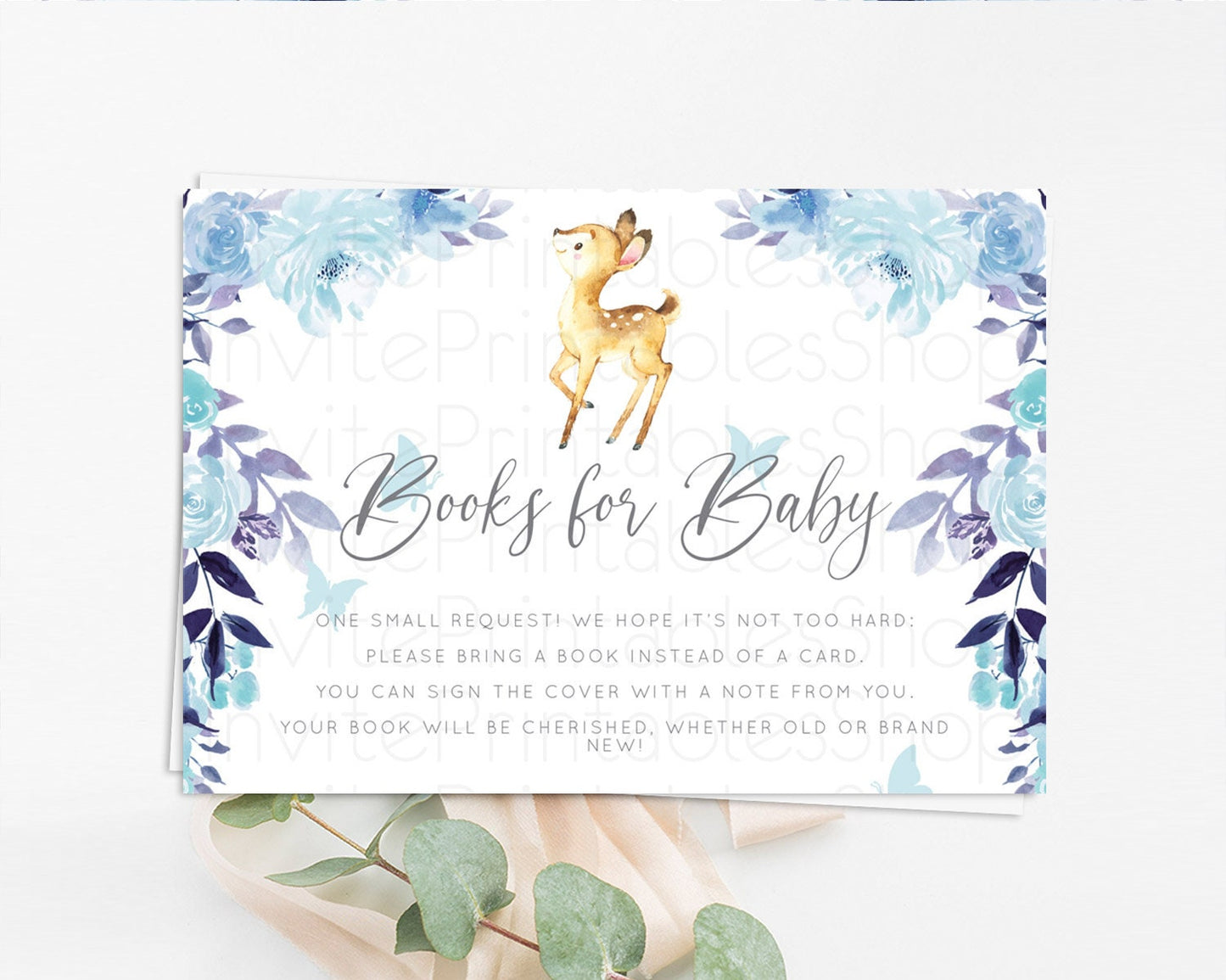 Editable Fawn Books For Baby Card Deer Book Insert Floral Deer Book Card Enc