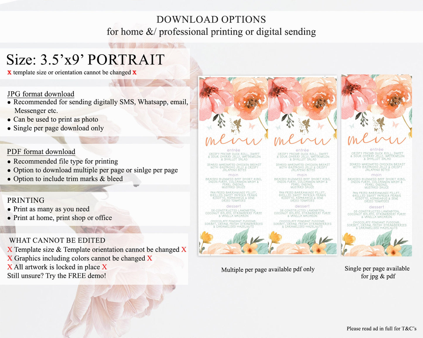 Fairy Menu Fairy Menu Template Enchanted Garden Pastel Floral Butterfly Table Décor Fairy Secret Garden Dinner Dessert Food Menu D10346