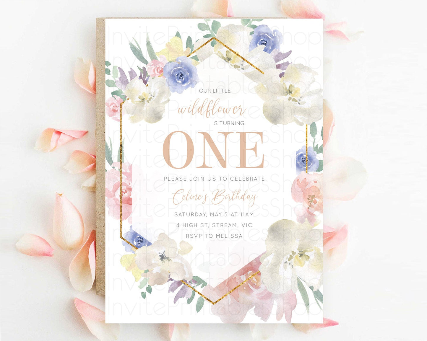 Secret Garden Invitation Wildflower Birthday Invitation Pastel Flowers Invite Enchanted Garden Boho Floral 3rd 2nd First Birthday D10254