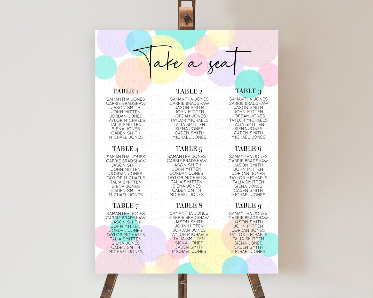 Pastel Seating Chart Pastel Confetti Seating Chart Bubbles Sprinkles Seating Sign Colorful Rainbow Decor Confetti Seating Board D10223