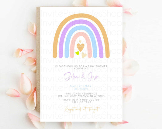 Editable Pastel Rainbow Baby Shower Invitation Pastel Rainbow Invitation Rai