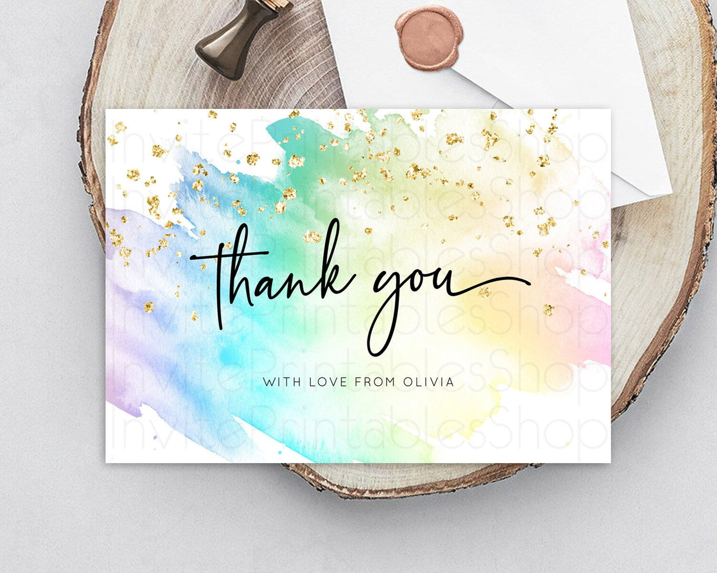 Pastel Thank You Rainbow Thank You Card Colorful Pastel Birthday Thank You Card Confetti Watercolor Pastel Teacher Thank You Cards D10256