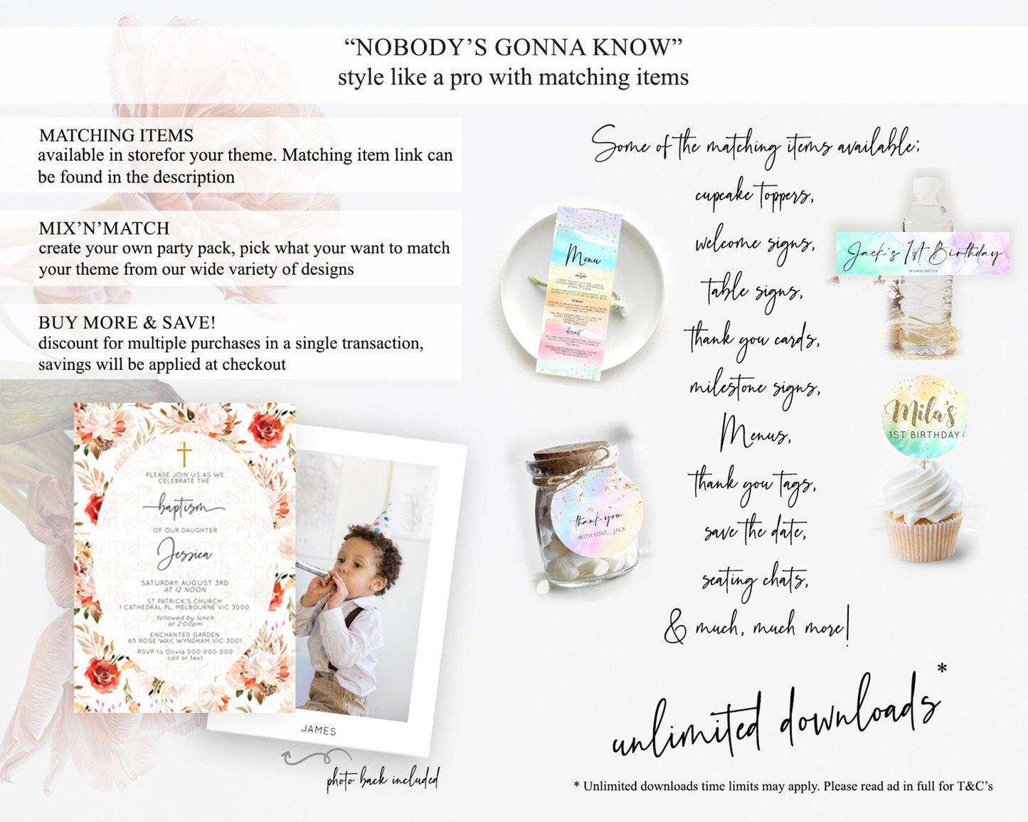 Secret Garden Baptism Invitation Wildflower Baptism Birthday Invite Pastel Flowers Christening Invite Enchanted Garden Boho Floral D10540