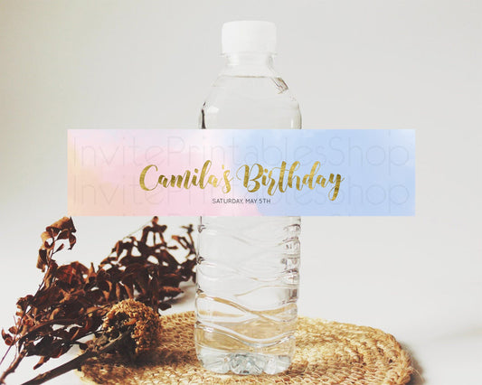 Editable Pastel Water Label Template Pastel Ombre Rainbow Watercolor Colorfu