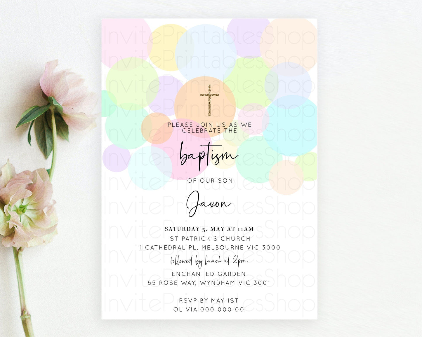 Pastel Baptism Invitation Pastel Confetti Baptism 1st Birthday Invitation Colorful Rainbow Confetti Bubbles Christening Invitation D10226