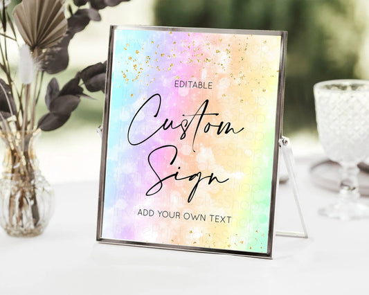 Editable Pastel Sign Ombre Table Sign Decor Pastel Ombre Rainbow Watercolor