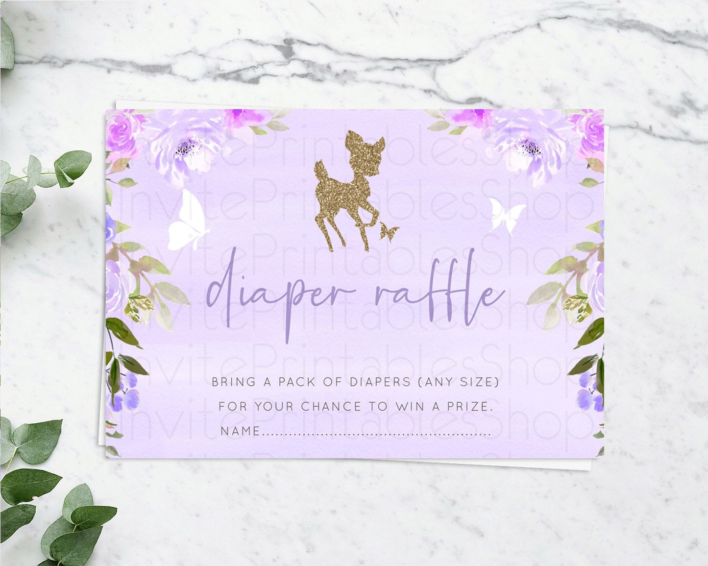 Fawn Diaper Raffle Card Deer Diaper Insert Floral Deer Diaper Ticket Enchanted Forest Butterfly Pastel Baby Shower Raffle Game D10963