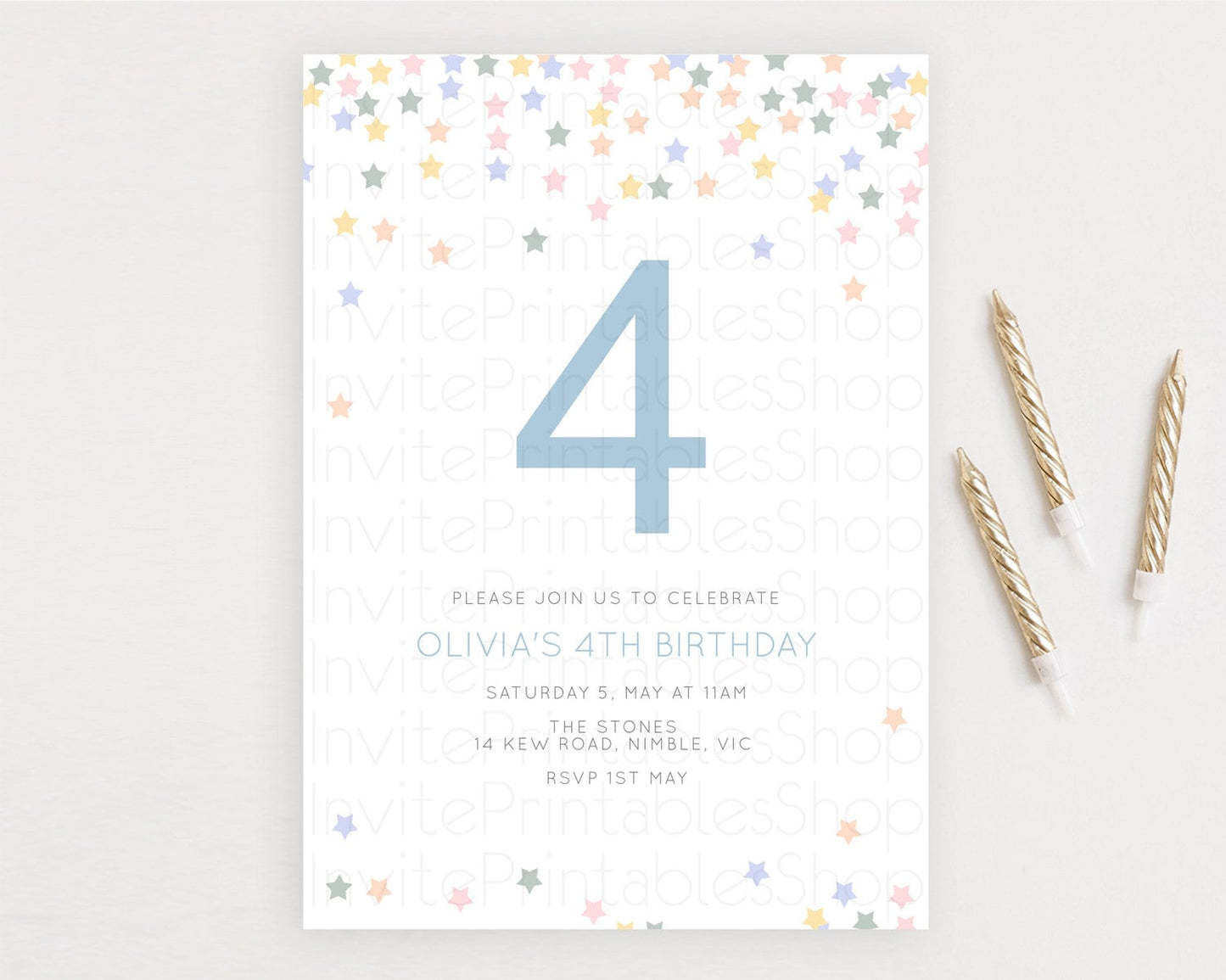 Star Birthday Invitation Pastel Stars Invite Shooting Star Party Rainbow Colorful Confetti Twinkle Little Star 2nd First Birthday D10795