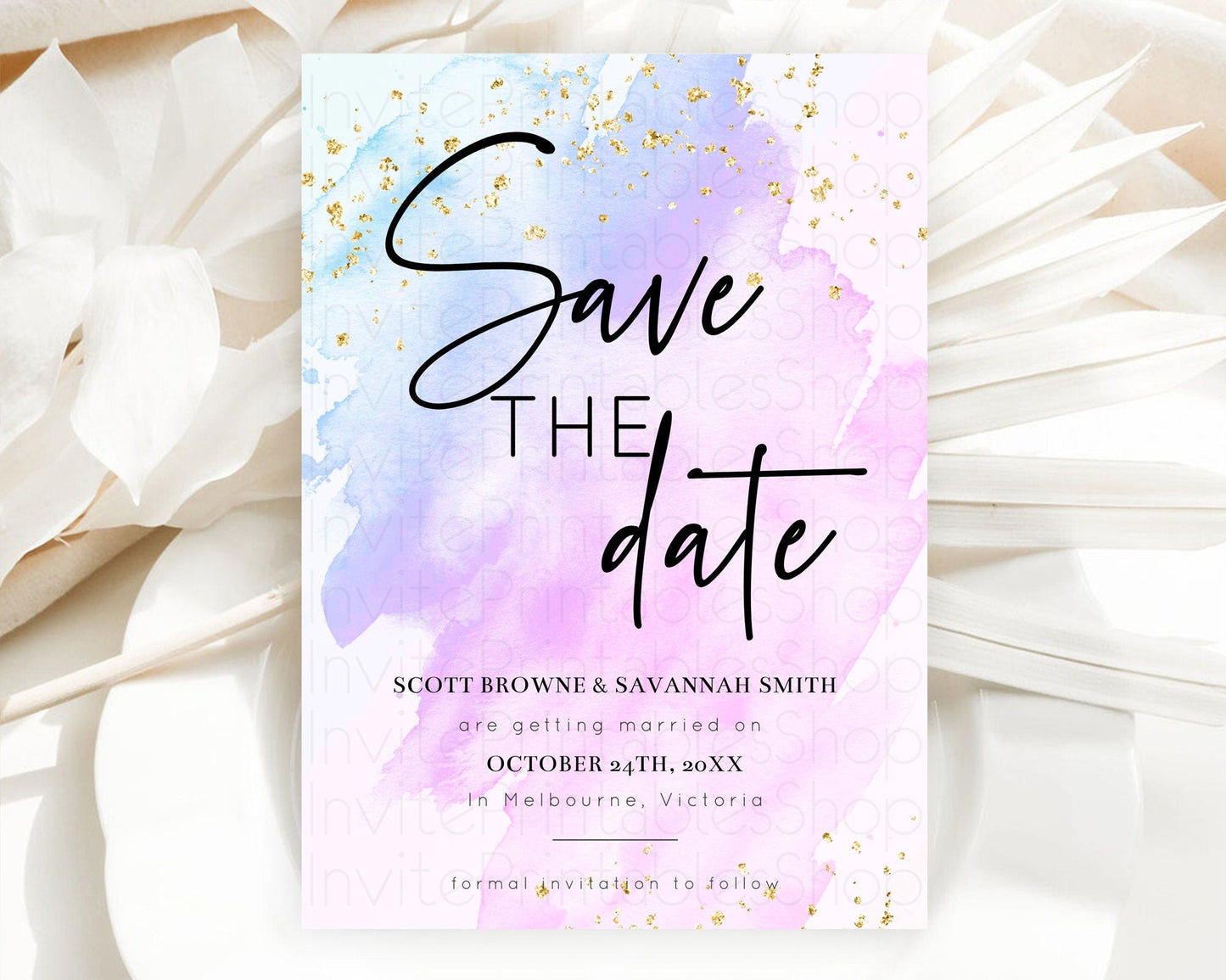 Purple Watercolor Save The Date Template Ombre Purple Watercolor Splash Party 1st Birthday Baby Shower Wedding Baptism Bridal Shower D10169
