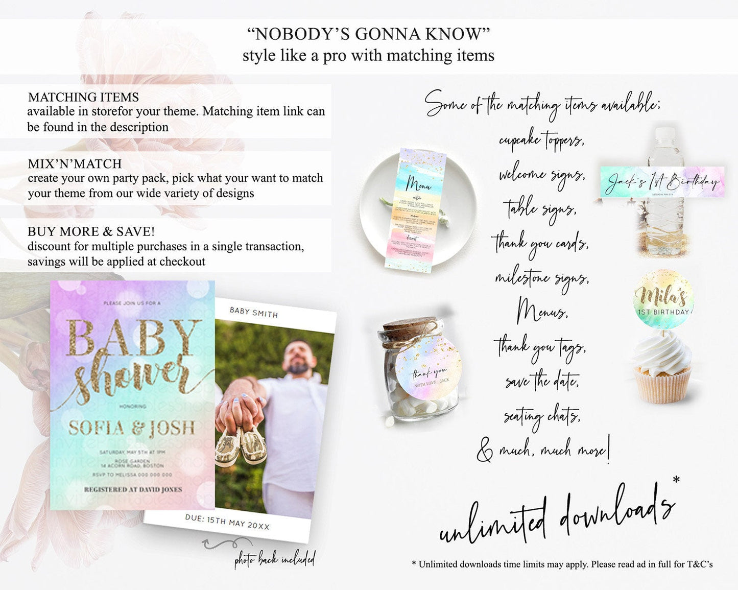 Pastel Baby Shower Invitation Rainbow Baby Shower Invitation Colorful Pastel Watercolor Invitation Gold Glitter Sprinkles Ombre D10621