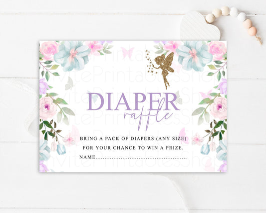 Fairy Diaper Raffle Pastel Floral Diaper Request Glitter Magic Diaper Card Enchanted Garden Baby Shower Raffle Game Tickets Nappy Card 513V3