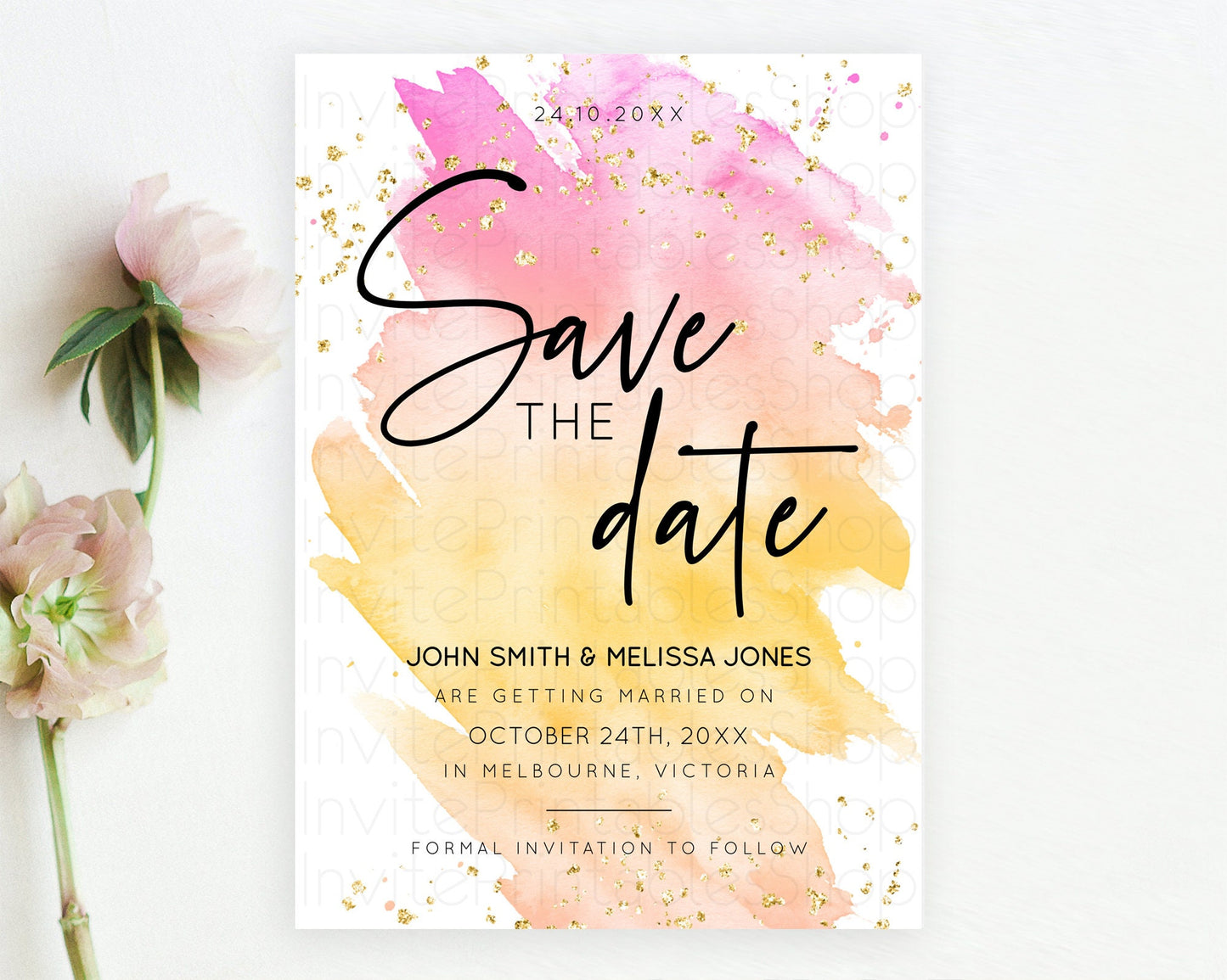 Pastel Save The Date Template Pastel Ombre Rainbow Watercolor Colorful Party For Birthday Baptism Baby Shower Wedding Bridal Shower D10527