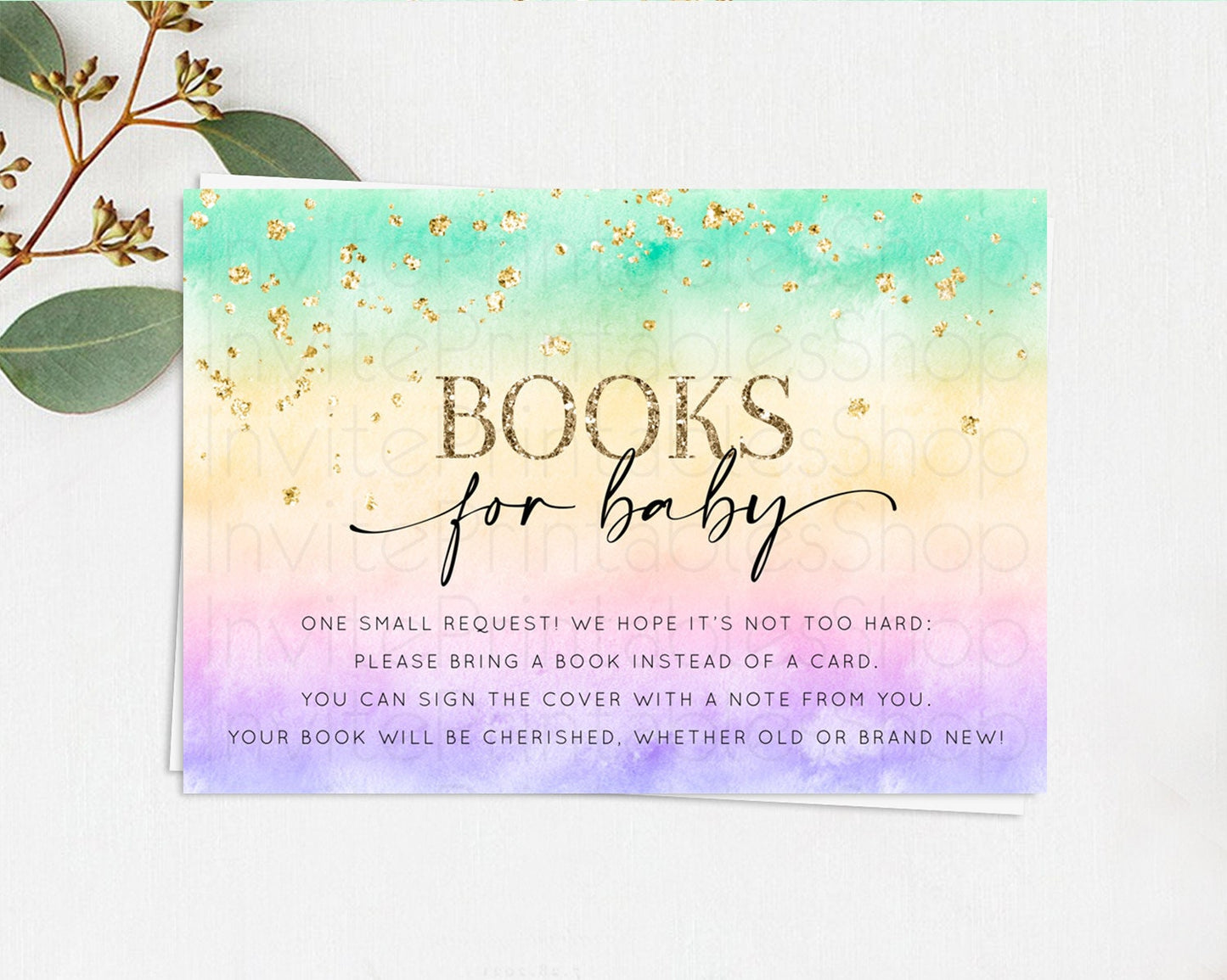 Pastel Books For Baby Card Pastel Rainbow Book Insert Colorful Ombre Watercolor Book Card Confetti Glitter Baby Book Poem Request D10481