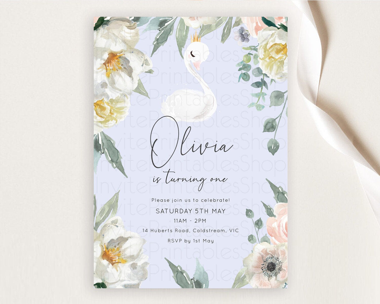 Swan Birthday Invitation Swan Princess Ballet Invitation Enchanted Forest Swan Lake Party Secret Garden Watercolour Pastel Floral D10756