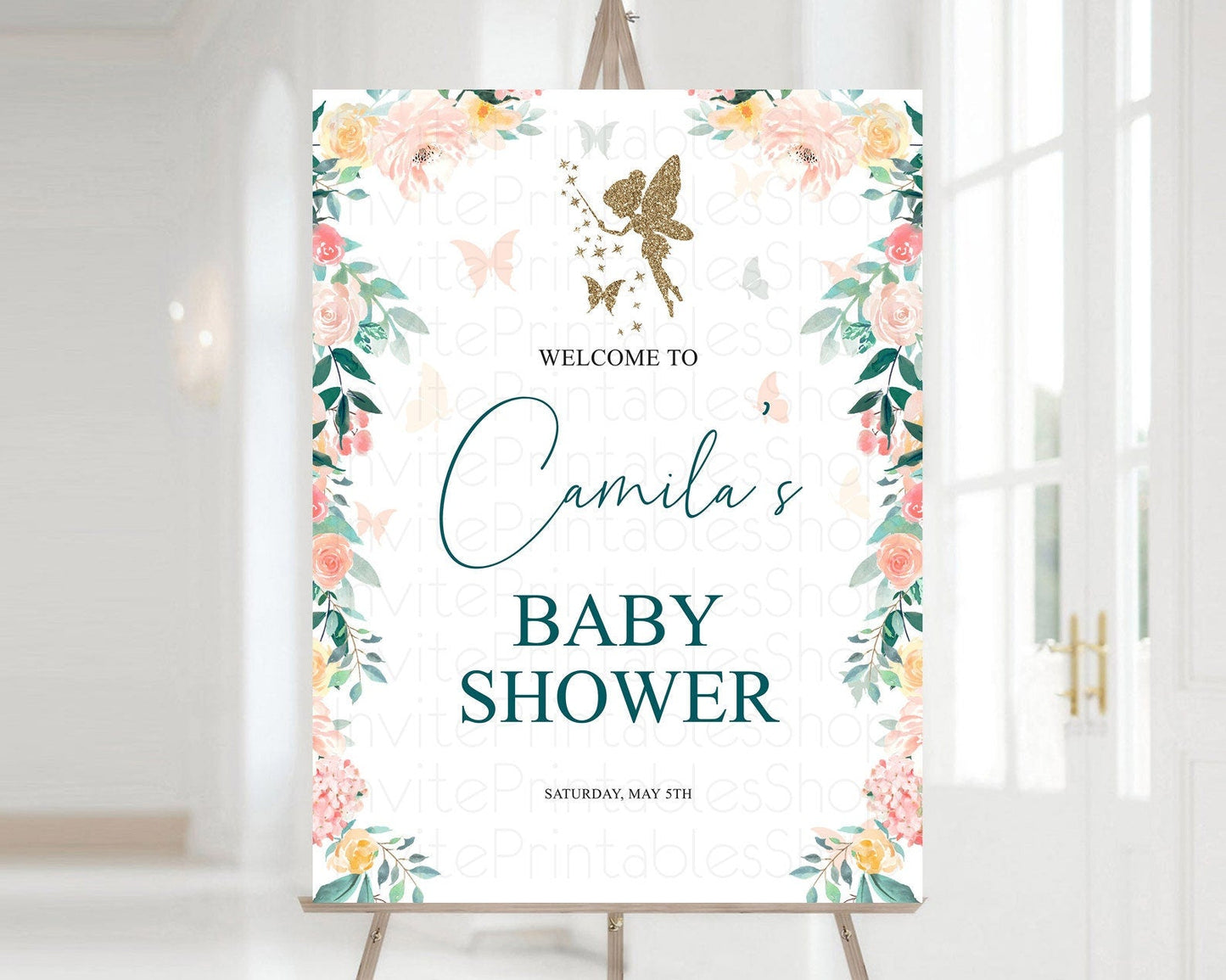 Fairy Baby Shower Welcome Sign Fairy Welcome Board Enchanted Garden Pastel Floral Butterfly Decor Secret Garden Fairy Welcome Sign D10239