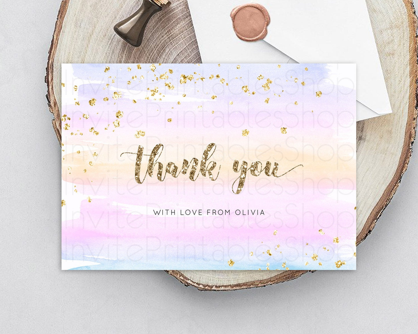 Pastel Thank You Rainbow Thank You Card Colorful Pastel Birthday Thank You Card Confetti Watercolor Pastel Teacher Thank You Cards D10595