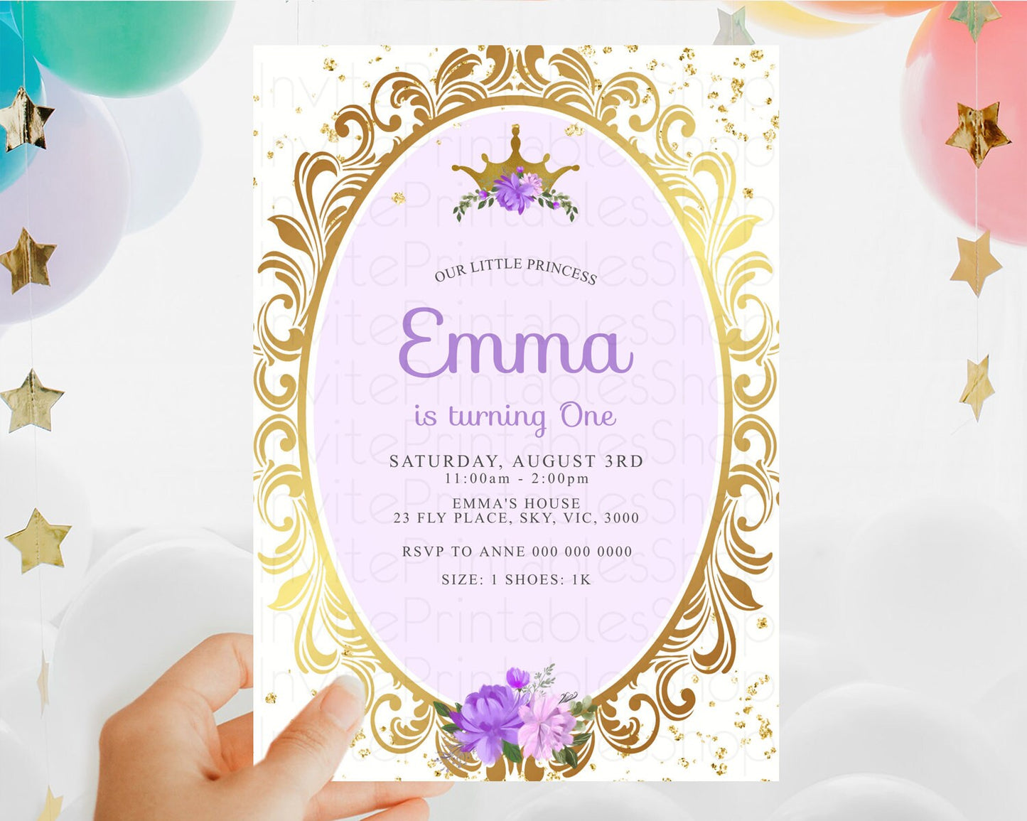 Princess Birthday Invitation Castle Invitation Royal Birthday Fairy Tale Enchanted Mirror Pastel Floral Garden 1st First Birthday D10139