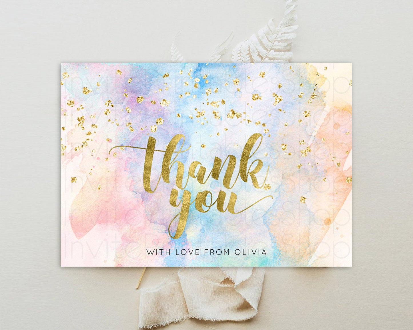Pastel Thank You Rainbow Thank You Card Colorful Pastel Birthday Thank You Card Confetti Watercolor Pastel Teacher Thank You Cards D10272