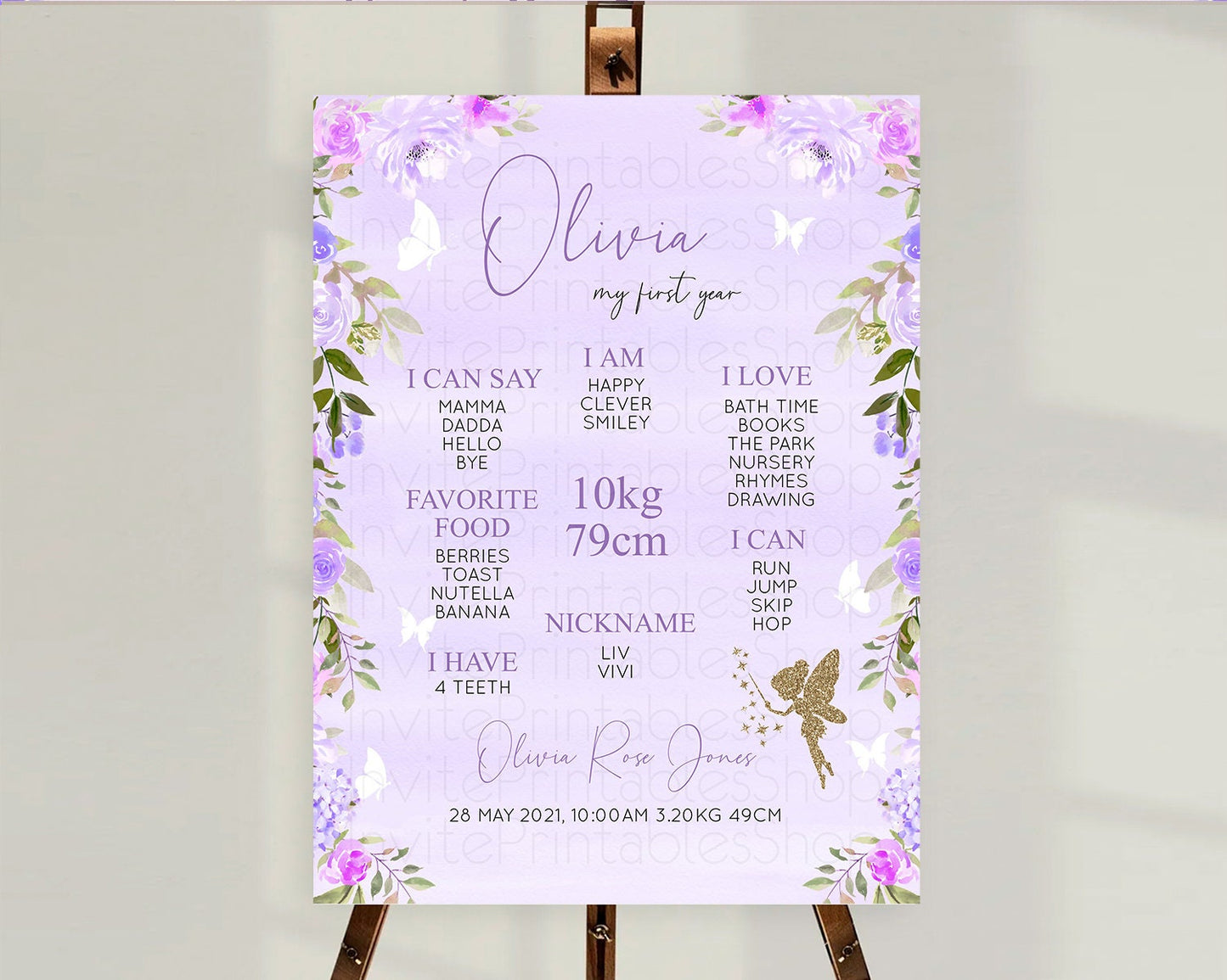 Fairy First Birthday Milestone Poster Fairy Secret Garden Milestone Board Enchanted Garden Pastel Floral Butterfly 1st Birthday Sign D10910