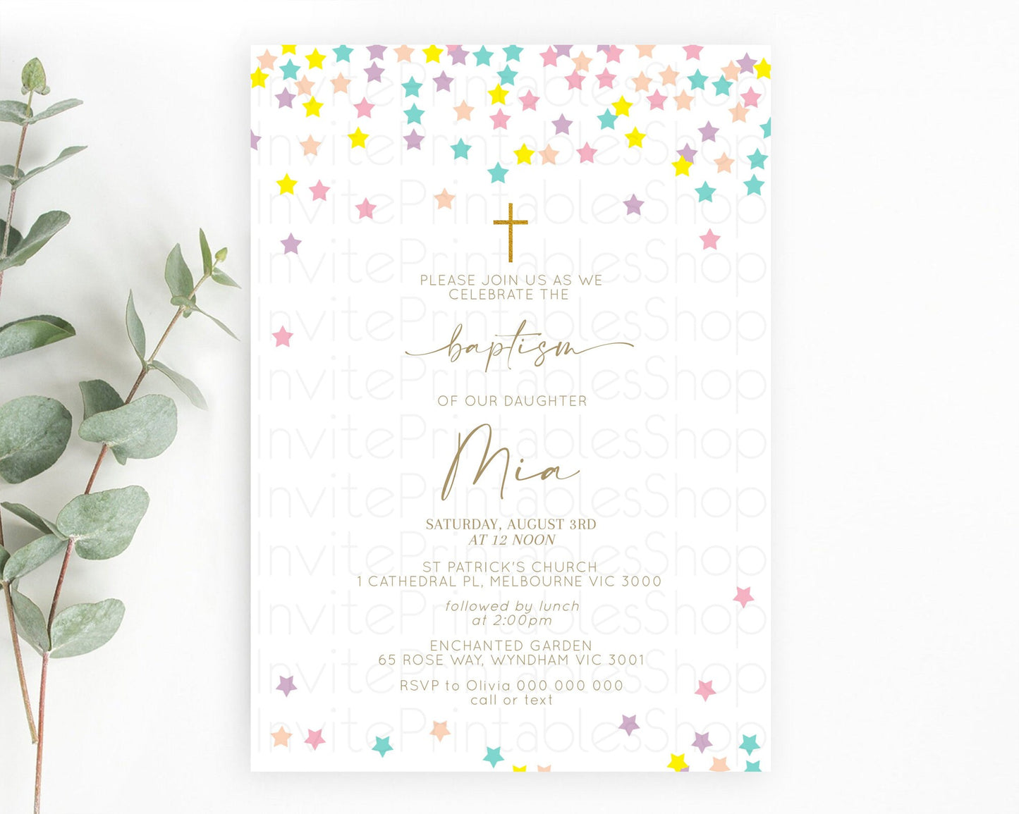 Star Baptism Invitation Pastel Stars Baptism 1st Birthday Invitation Rainbow Colors Confetti Twinkle Little Star Christening Invite D10601