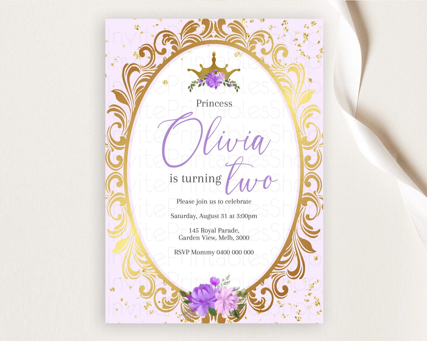 Princess Birthday Invitation Castle Invitation Royal Birthday Fairy Tale Enchanted Mirror Pastel Floral Garden 1st First Birthday D10749