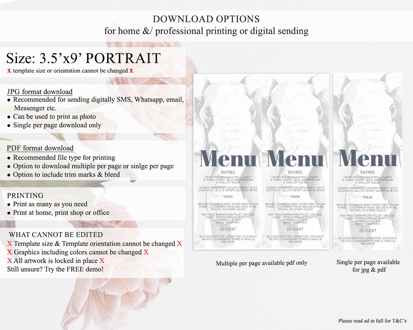 Elephant Menu Elephant Menu Template Elephant Safari Zoo Table Decor Elephant Dinner Dessert Menu Elephant Party Food Menu D10292