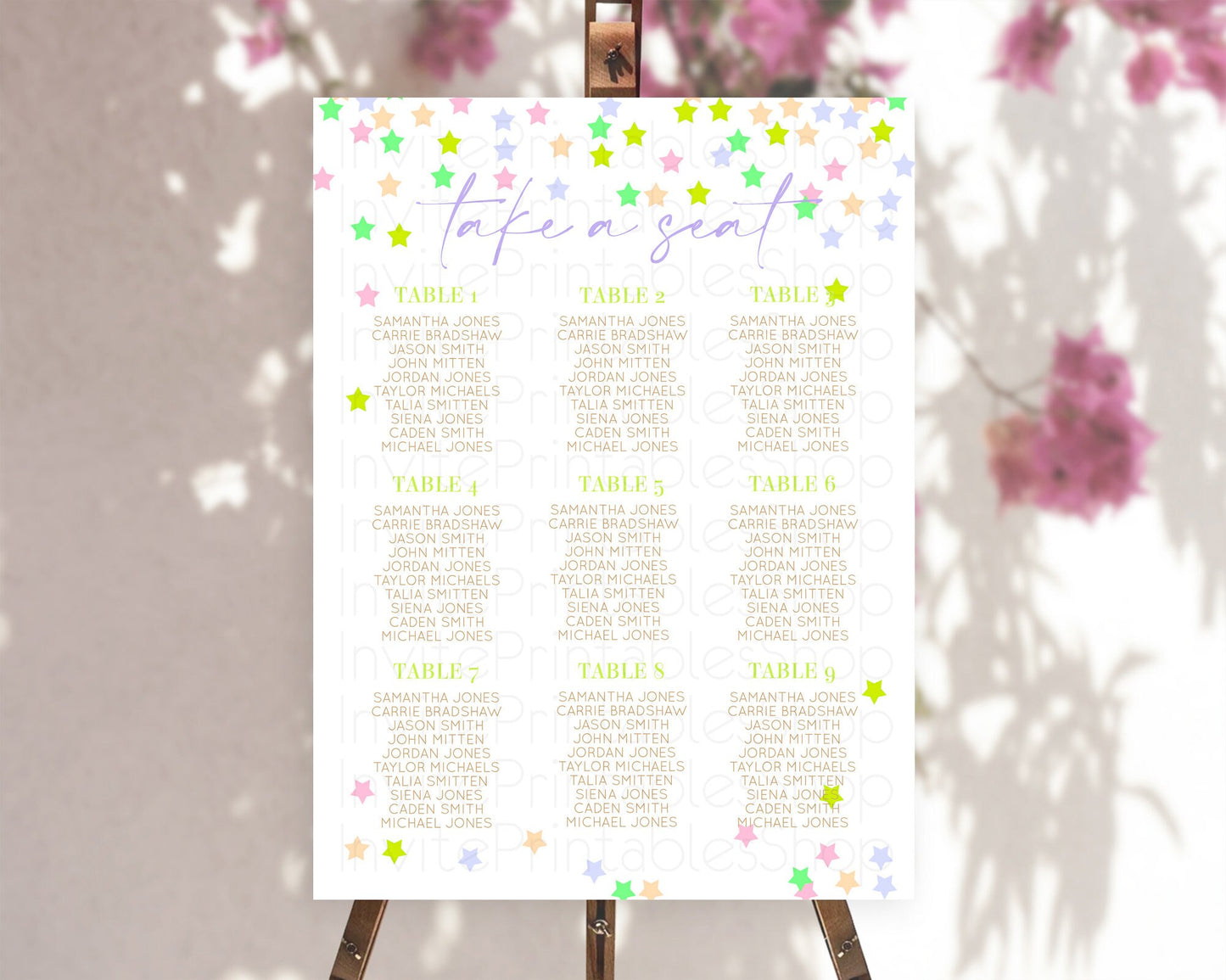 Star Seating Chart Pastel Stars Seating Chart Shooting Star Sprinkle Stars Rainbow Colorful Confetti Twinkle Little Star Decor D10396