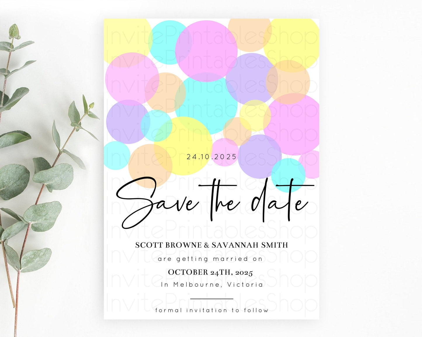 Pastel Confetti Save The Date Template Rainbow Colorful Sprinkles Party For 1st Birthday Baptism Baby Shower Wedding Bridal Shower D10406