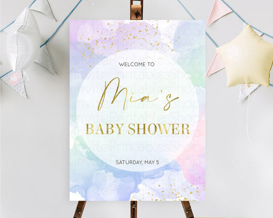 Pastel Baby Shower Welcome Sign Pastel Rainbow Welcome Sign Colorful Rainbow Confetti Watercolor Glitter Décor Pastel  Welcome Sign D10624